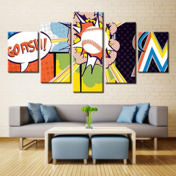 Miami Marlins Sports Team Pop Art - Sport 5 Panel Canvas Art Wall Decor