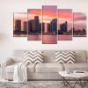 Miami Usa City Sunrises - Nature 5 Panel Canvas Art Wall Decor