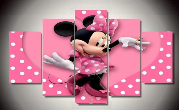 Mickey Mouse Dancing Minnie Cartoon - 5 Panel Canvas Art Wall Decor