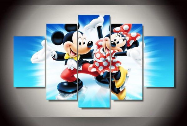 Mickey Mouse Mickey Dancing Wih Winnie Cartoon - 5 Panel Canvas Art Wall Decor