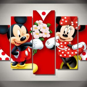 Mickey Mouse Mickey Giving Flowers To Minnie Cartoon - 5 Panel Canvas Art Wall Decor