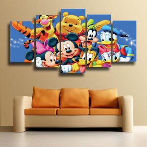 Mickey Mouse Winnie The Pooh Piglet Tigger Donald Duck Cartoon - 5 Panel Canvas Art Wall Decor