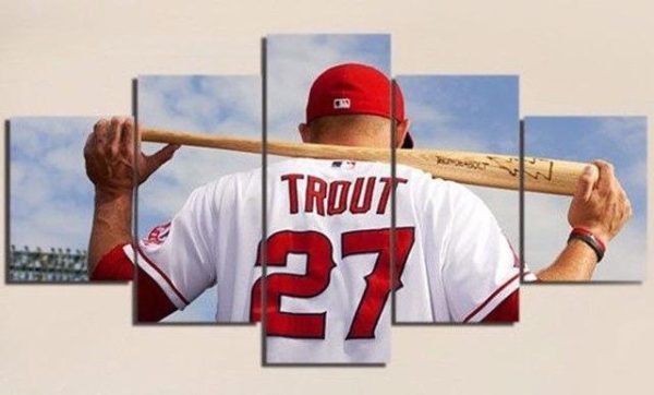 Mike Trout 27 Of Los Angeles Angels Team Baseball - 5 Panel Canvas Art Wall Decor