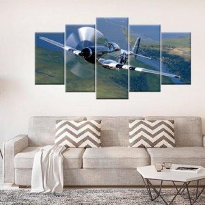 Military Aircraft P 51 - Airplane 5 Panel Canvas Art Wall Decor