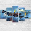 Military Fight War Plane 01 - Aircraft 5 Panel Canvas Art Wall Decor