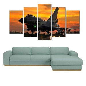 Military Jet Aviation Plane Sunset 03 - Aircraft 5 Panel Canvas Art Wall Decor