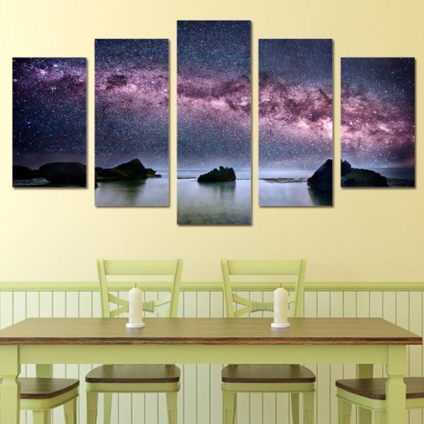 Milky Way Stars - Space 5 Panel Canvas Art Wall Decor