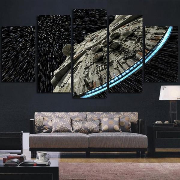 Millennium Falcon Light Speed Star Wars Movie - 5 Panel Canvas Art Wall Decor