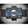 Milwaukee Brewers Sports Team Logo Baseball - 5 Panel Canvas Art Wall Decor