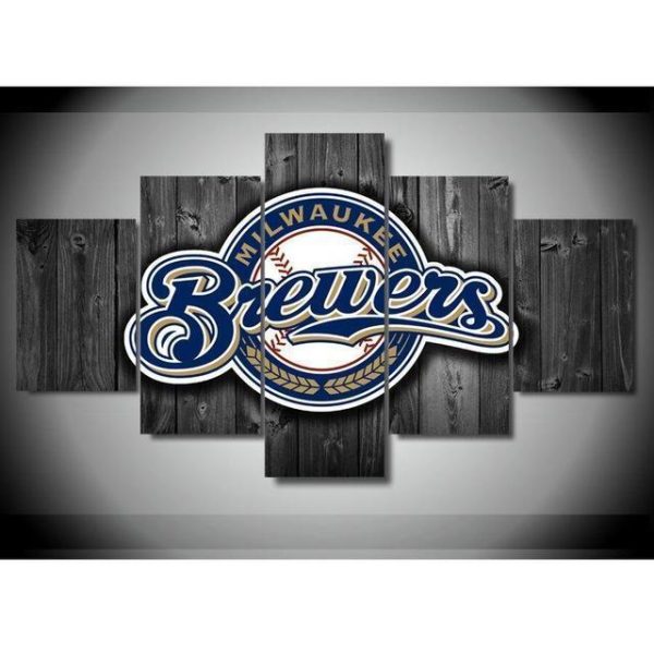 Milwaukee Brewers Sports Team Logo Baseball - 5 Panel Canvas Art Wall Decor