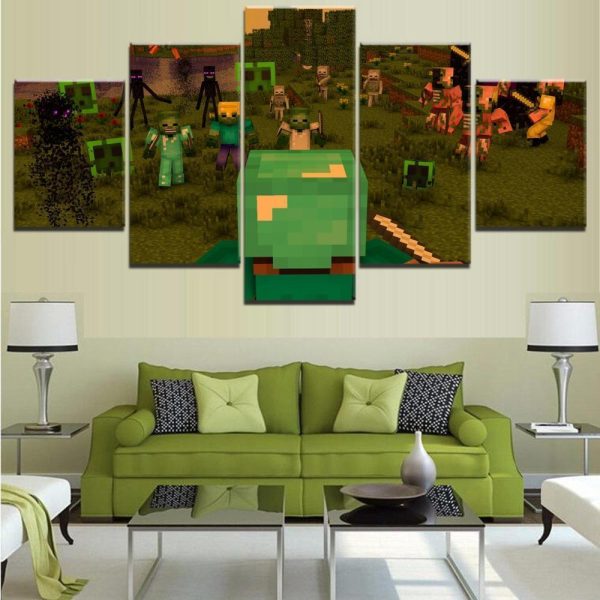 Minecraft Big Battle Gaming - 5 Panel Canvas Art Wall Decor