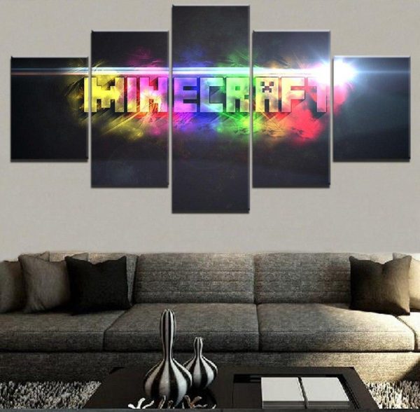 Minecraft Colorful Poster Gaming - 5 Panel Canvas Art Wall Decor