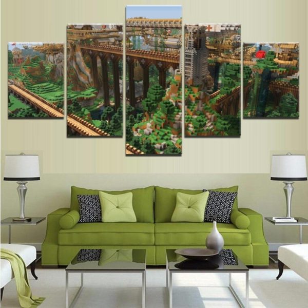 Minecraft High Bridge Gaming - 5 Panel Canvas Art Wall Decor