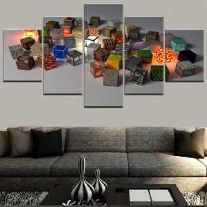 Minecraft Lot Of Block Gaming - 5 Panel Canvas Art Wall Decor