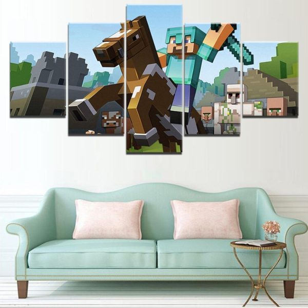 Minecraft Ride Horse Gaming - 5 Panel Canvas Art Wall Decor