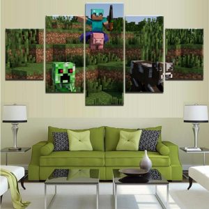 Minecraft The Attack Gaming - 5 Panel Canvas Art Wall Decor