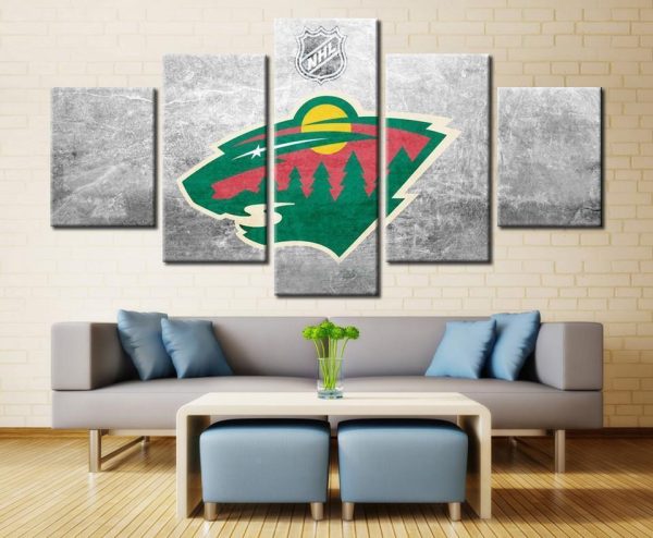 Minnesota Wild Logo 1 Ice Hockey - 5 Panel Canvas Art Wall Decor