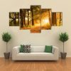 Misty Footpath In The Forest In Autumn - Nature 5 Panel Canvas Art Wall Decor