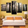 Misty Forest Trees - Nature 5 Panel Canvas Art Wall Decor