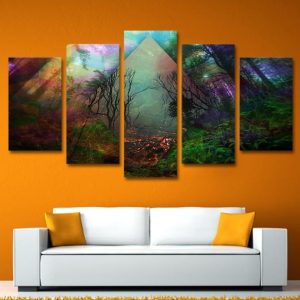 Misty Forest&Fire - Nature 5 Panel Canvas Art Wall Decor