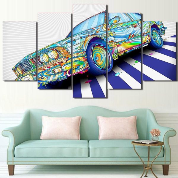 Modern Psychedelic Car Abstract - Automative 5 Panel Canvas Art Wall Decor