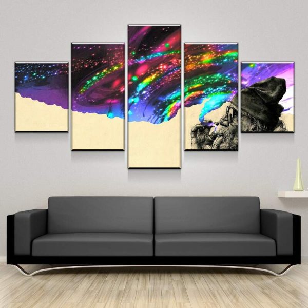 Moke And Space - Abstract 5 Panel Canvas Art Wall Decor