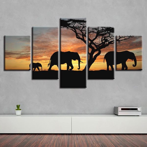 Moon Camel Night View - Animal 5 Panel Canvas Art Wall Decor