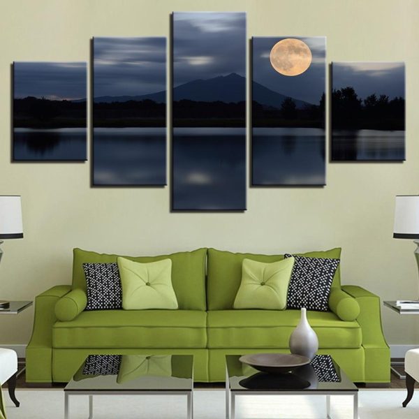 Moon Mountain 1 - Nature 5 Panel Canvas Art Wall Decor