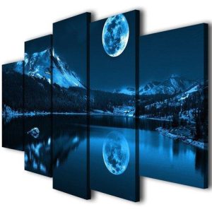 Moonlight Night - Nature 5 Panel Canvas Art Wall Decor