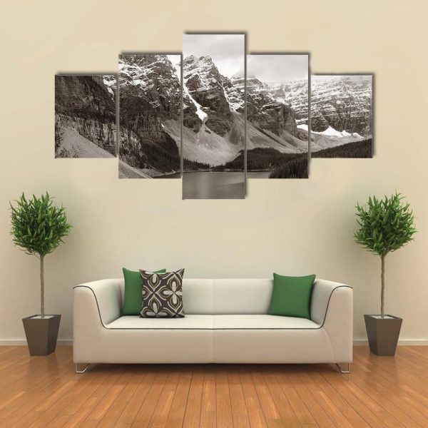 Moraine Lake With Snow Capped Mountain - Nature 5 Panel Canvas Art Wall Decor