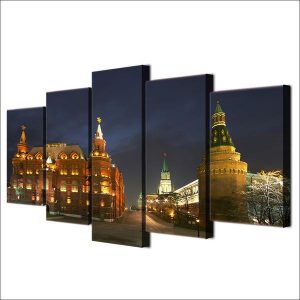 Moscow Russia Kremlin City - Nature 5 Panel Canvas Art Wall Decor