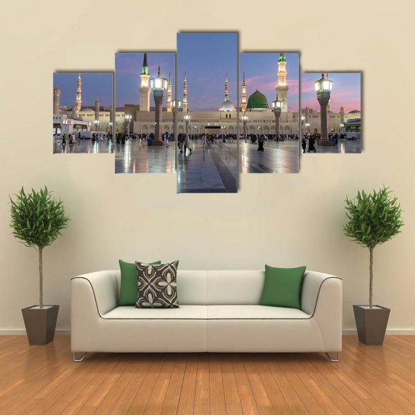 Mosque Of The Prophet Muhammad In Medinah - Nature 5 Panel Canvas Art Wall Decor