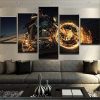 Motorbike On Fire - Abstract Automative 5 Panel Canvas Art Wall Decor