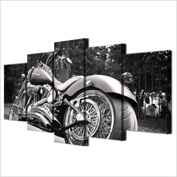 Motorcycle Bike Balck - Automative 5 Panel Canvas Art Wall Decor