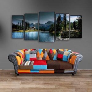 Mountain Adventure Lake Scene - Nature 5 Panel Canvas Art Wall Decor