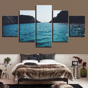 Mountain And Blue Sea Water - Space 5 Panel Canvas Art Wall Decor