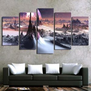 Mountain And Planet - Abstract Nature 5 Panel Canvas Art Wall Decor