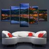 Mountain Building And River Ship - Nature 5 Panel Canvas Art Wall Decor