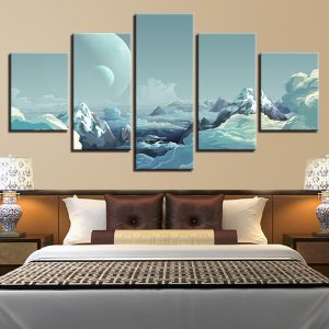 Mountain Cloud Moon - Space 5 Panel Canvas Art Wall Decor