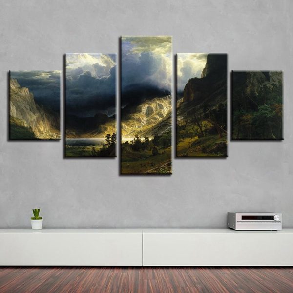 Mountain Lake And Tree Cloud - Nature 5 Panel Canvas Art Wall Decor