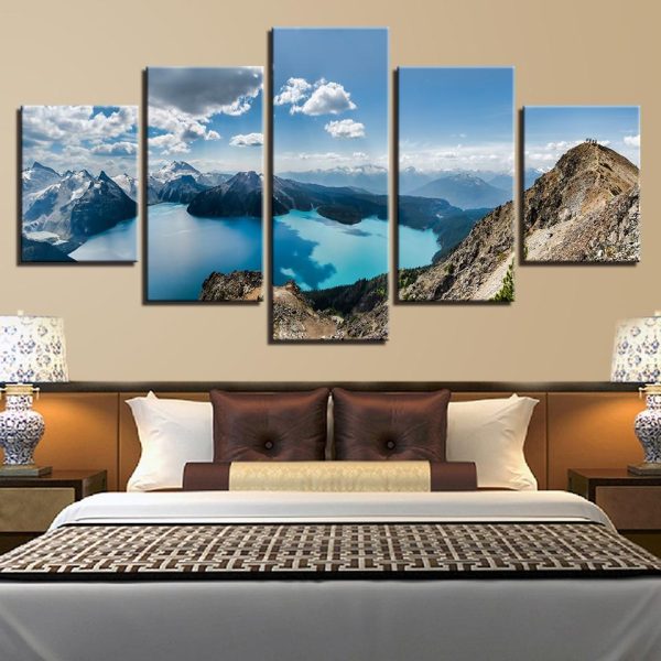 Mountain Lake Blue - Nature 5 Panel Canvas Art Wall Decor