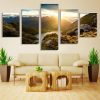 Mountain Lake Sunrise - Nature 5 Panel Canvas Art Wall Decor