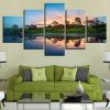 Mountain Lake Tree Sunset - Nature 5 Panel Canvas Art Wall Decor