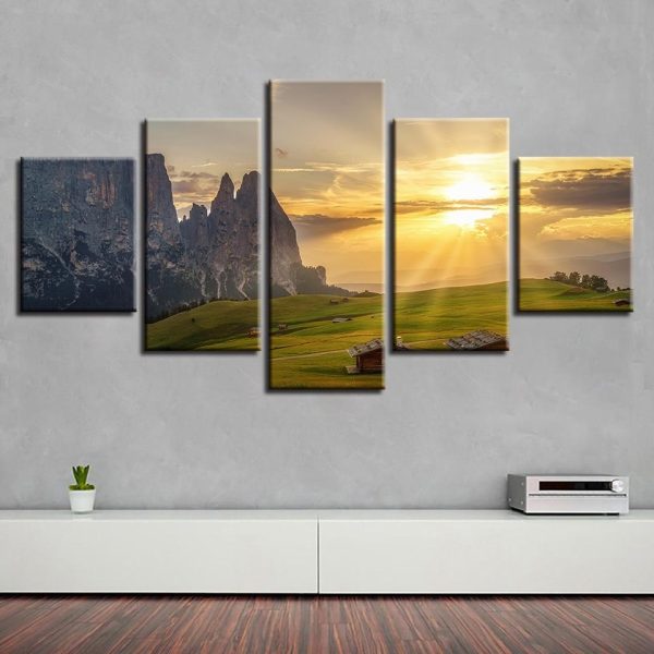 Mountain Sunshine - Nature 5 Panel Canvas Art Wall Decor