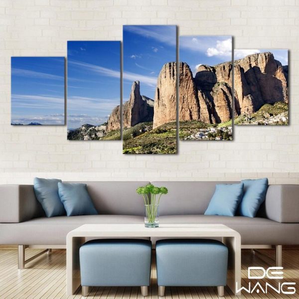 Mountains And Cliffs - Nature 5 Panel Canvas Art Wall Decor