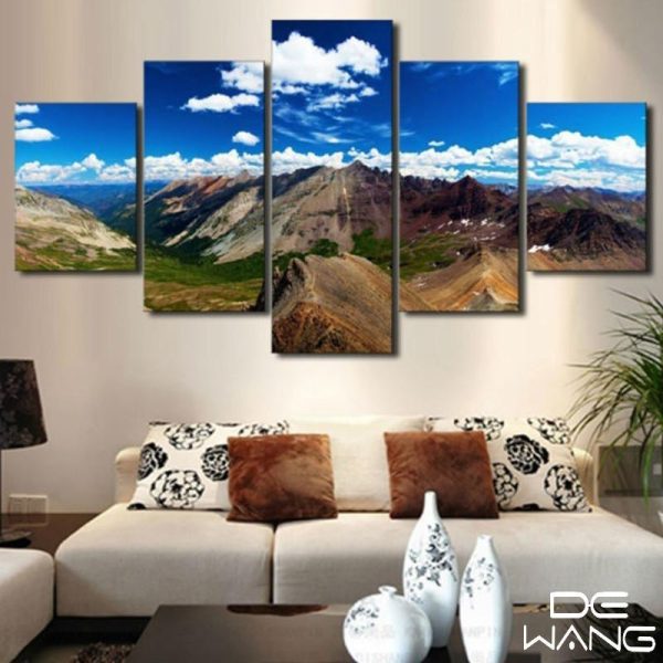 Mountains And Sky - Nature 5 Panel Canvas Art Wall Decor