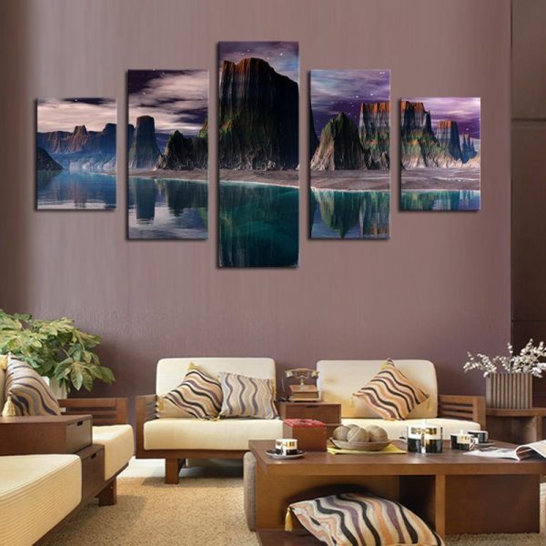 Mountains Green - Nature 5 Panel Canvas Art Wall Decor