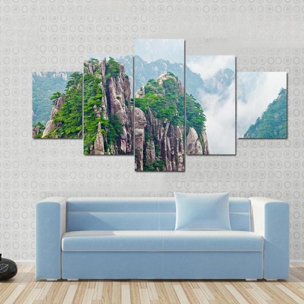 Mountains Huangshan In China - Nature 5 Panel Canvas Art Wall Decor