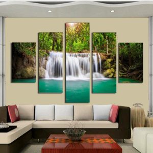 Moving Waterfall - Nature 5 Panel Canvas Art Wall Decor