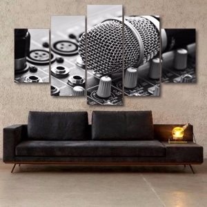 Music Microphone - Music 5 Panel Canvas Art Wall Decor